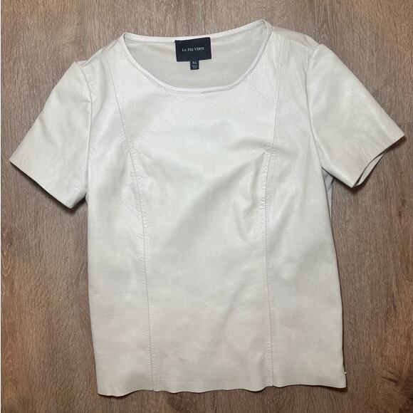 La Fee Verte Anthropologie Tan Leather Top XS Minimalist Workwear Western - Picture 2 of 8